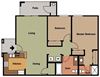 Regular 2 Bedroom 2 Bath Living/Dining - Kitchen - Patio - Hallway Laundry Bath - Small Bedroom - Large Bedroom 2 Closets Vanity Shower Toilet Room